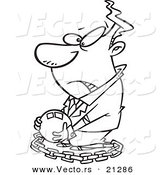 Vector of a Cartoon Chained Businessman Carrying a Ball - Outlined Coloring Page by Toonaday