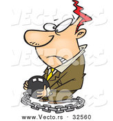 Vector of a Cartoon Chained White Businessman Carrying a Ball by Toonaday