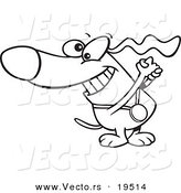 Vector of a Cartoon Champion Dog with a Medal - Outlined Coloring Page by Toonaday