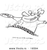 Vector of a Cartoon Chef Serving Haute Cuisine - Outlined Coloring Page by Toonaday
