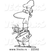 Vector of a Cartoon Chef Using a Mixing Bowl - Coloring Page Outline by Toonaday