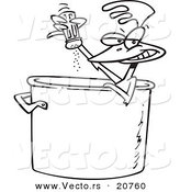 Vector of a Cartoon Chicken Seasoning Himself in a Soup Pot - Coloring Page Outline by Toonaday