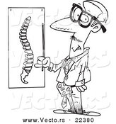 Vector of a Cartoon Chiropractor by a Spine Chart - Coloring Page Outline by Toonaday
