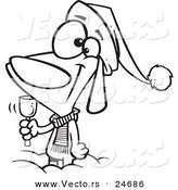 Vector of a Cartoon Christmas Dog Ringing a Bell for Donations - Outlined Coloring Page by Toonaday