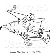Vector of a Cartoon Christmas Elf Carrying a Tree - Outlined Coloring Page by Toonaday