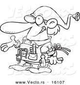 Vector of a Cartoon Christmas Elf Handy Man - Outlined Coloring Page Drawing by Toonaday