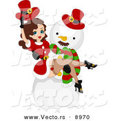 Vector of a Cartoon Christmas Pin-Up Girl in a Snowman's Arms by BNP Design Studio