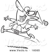Vector of a Cartoon Chritmas Elf Dancing - Outlined Coloring Page Drawing by Toonaday