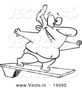 Vector of a Cartoon Chubby Man on a Diving Board - Outlined Coloring Page by Toonaday