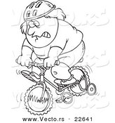 Vector of a Cartoon Chubby Man Riding a Bike with Training Wheels - Coloring Page Outline by Toonaday