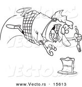 Vector of a Cartoon Chubby Woman Diving for a Cake - Coloring Page Outline by Toonaday