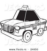 Vector of a Cartoon City Taxi Cab - Outlined Coloring Page by Toonaday