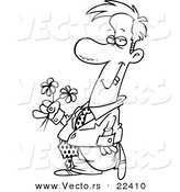 Vector of a Cartoon Clashing Man Carrying Flowers - Coloring Page Outline by Toonaday