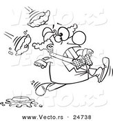 Vector of a Cartoon Clown Running from Pies - Outlined Coloring Page by Toonaday