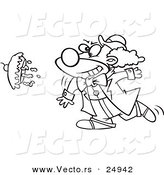Vector of a Cartoon Clown Throwing a Pie - Outlined Coloring Page by Toonaday