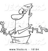 Vector of a Cartoon Clueless Repair Man with a Crooked Arm - Outlined Coloring Page by Toonaday