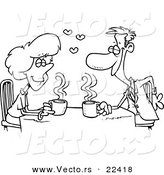 Vector of a Cartoon Coffee Lovers on a Date - Coloring Page Outline by Toonaday