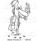 Vector of a Cartoon Cold Man Shivering in His Jacket and Smoking - Outlined Coloring Page by Toonaday