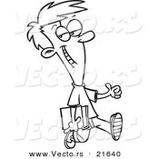 Vector of a Cartoon Confident School Boy Holding a Thumb up - Outlined Coloring Page by Toonaday