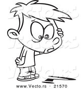 Vector of a Cartoon Confused Boy Looking down at a Question Mark - Outlined Coloring Page by Toonaday