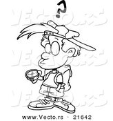 Vector of a Cartoon Confused Boy Using a Compass - Outlined Coloring Page by Toonaday