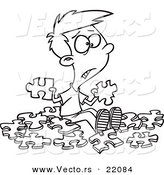 Vector of a Cartoon Confused Boy with Similar Puzzle Pieces - Outlined Coloring Page by Toonaday