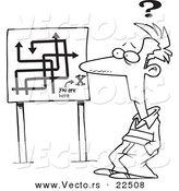Vector of a Cartoon Confused Man Viewing a Map Sign - Coloring Page Outline by Toonaday