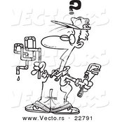 Vector of a Cartoon Confused Plumber - Coloring Page Outline by Toonaday