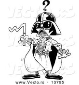 Vector of a Cartoon Confused Vadar Man with a Broken Weapon - Coloring Page Outline by Toonaday