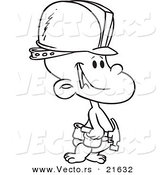 Vector of a Cartoon Construction Baby Boy - Outlined Coloring Page by Toonaday