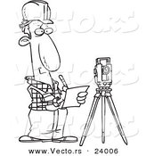 Vector of a Cartoon Construction Surveyor - Coloring Page Outline by Toonaday