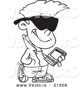 Vector of a Cartoon Cool Kid Carrying a Smart Phone - Outlined Coloring Page by Toonaday