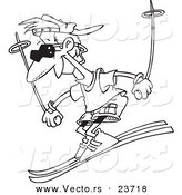 Vector of a Cartoon Cool Skiing Guy - Coloring Page Outline by Toonaday