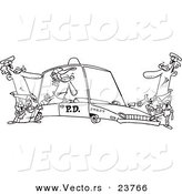 Vector of a Cartoon Cops with a Robber in a Squad Car - Coloring Page Outline by Toonaday