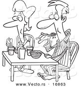 Vector of a Cartoon Couple Eating Breakfast Together - Coloring Page Outline by Toonaday