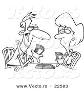 Vector of a Cartoon Couple Playing Cribbage - Coloring Page Outline by Toonaday