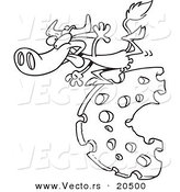 Vector of a Cartoon Cow Running on Cheese - Coloring Page Outline by Toonaday
