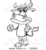 Vector of a Cartoon Cow Standing with a Glass of Milk - Coloring Page Outline by Toonaday