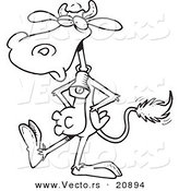 Vector of a Cartoon Cow Wearing a Bell and Walking Upright - Coloring Page Outline by Toonaday