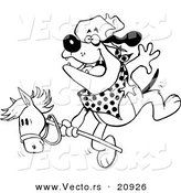 Vector of a Cartoon Cowboy Bulldog Riding a Stick Pony - Coloring Page Outline by Toonaday