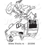 Vector of a Cartoon Cowboy Leaping by a Motorhome - Coloring Page Outline by Toonaday