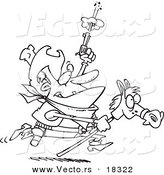 Vector of a Cartoon Cowboy Shooting a Gun and Riding a Stick Pony - Outlined Coloring Page by Toonaday