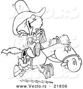 Vector of a Cartoon Cowgirl Riding a Pony - Outlined Coloring Page by Toonaday