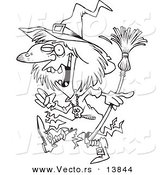 Vector of a Cartoon Creepy Witch Walking - Coloring Page Outline by Toonaday