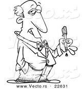 Vector of a Cartoon Critic Holding a Bleeding Pen - Coloring Page Outline by Toonaday