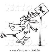 Vector of a Cartoon Crossing Deer - Outlined Coloring Page by Toonaday