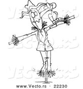 Vector of a Cartoon Crow on a Scarecrow - Outlined Coloring Page by Toonaday