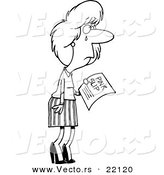 Vector of a Cartoon Crying Businesswoman Holding a Pink Slip - Outlined Coloring Page by Toonaday