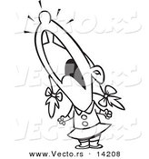 Vector of a Cartoon Crying Girl Throwing a Temper Tantrum - Coloring Page Outline by Toonaday