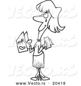 Vector of a Cartoon Crying Mom Holding a Mothers Day Card - Coloring Page Outline by Toonaday